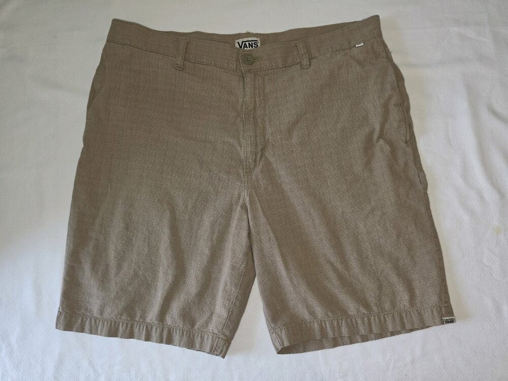 Vans Mens 36 Brown Tan Plaid Chino Shorts Skate Y2K Bermuda Casual